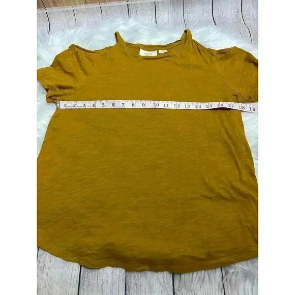 Maeve for Anthropologie Cut-Out Shoulder Tshirt Top Mustard Brown Size S - Picture 6 of 7